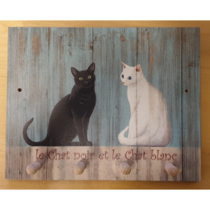 Key Holder - Le chat noir et blanc - Trä