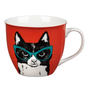 Porslin Mugg - Oxford Cat in Glasses - Pop Art