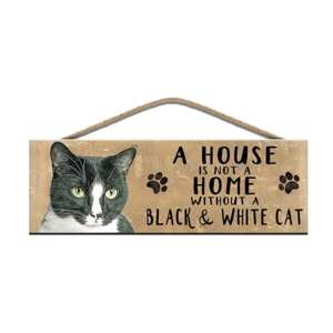 The Metal Sign Co - Wooden Sign - Black & White Cat
