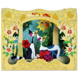 3D-vykort - Två katter och blommor - Rosina Wachtmeister