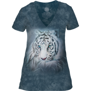 T-Shirt – White Tiger – V-Neck – Woman’s