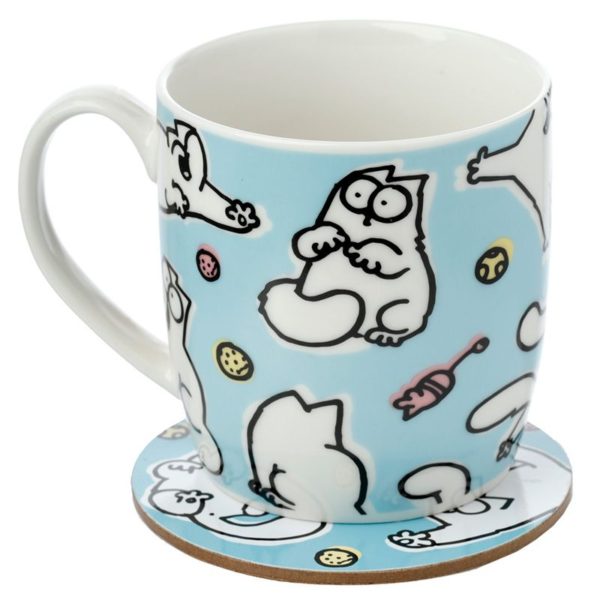 Porslin Mugg - Simon's Cat - mugg & Underläggsset - Blå