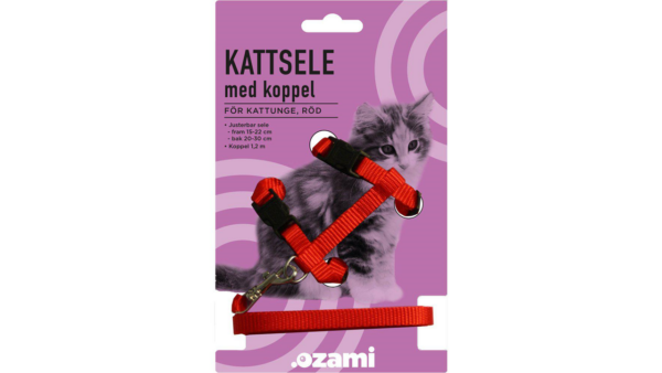 Kattsele Med Koppel kattunge - Röd