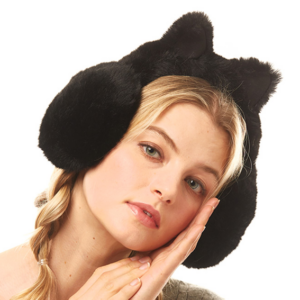 Öronvärmare – Svart – Faux Fur med Kattöron