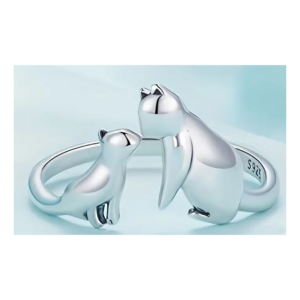 925 Silver Cat Ring - Cat Couple - Adjustable
