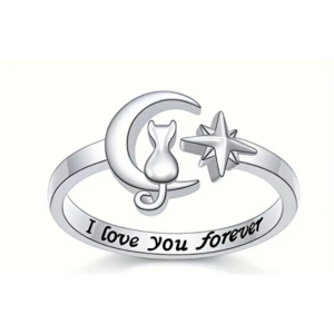 Kattrring – 925 Sterling Silver – Måne & Stjärnor – Justerbar
