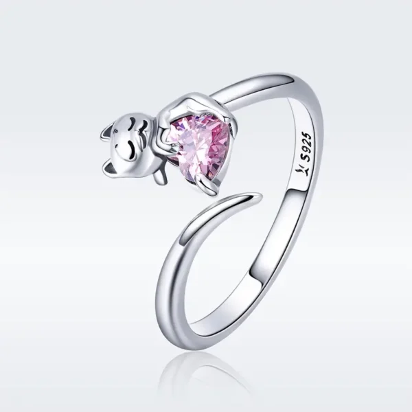 925 Silver - Cute Cat Ring - Adjustable