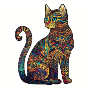 Pussel – Wooden Jigsaw – Colourful Sitting Cat A4