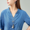 Belle Miss - Printed brass necklace with cat motif - Blue - Bild 3