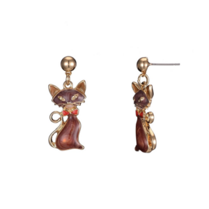 Belle Miss – Örhängen – Kattmotiv – Emaljerade – Brun