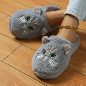 Slipper - Cute Cat - Grey