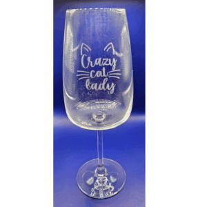 Graverat Vitvinsglas – Crazy Cat Lady – 42 cl