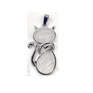 Halsband – Naturlig ädelsten – White Crystal – Kattmotiv