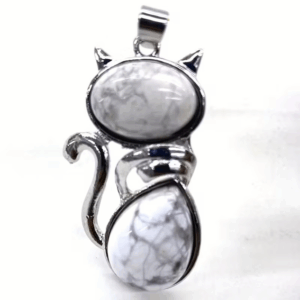 Halsband – Naturlig ädelsten – White Pine – Kattmotiv