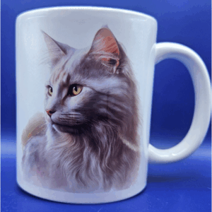 Mugg – Vattenfärg – Vit Katt – Porslin – 325 ml
