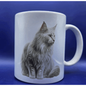 Mugg – Vattenfärg – Vit Maine Coon – Porslin – 325 ml
