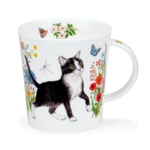 Mugg i Fine Bone China – Floral Cats B & W – Dunoon Lomond – 320 ml